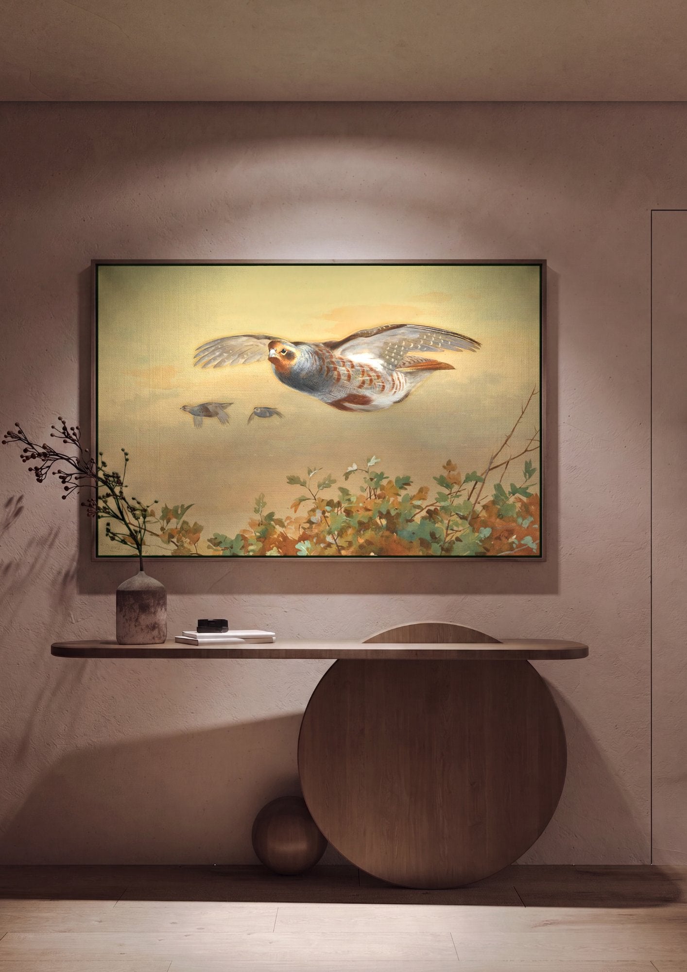 Quadro Decorativo A Revoada das Perdizes - Archibald Thorburn em ambiente decorado