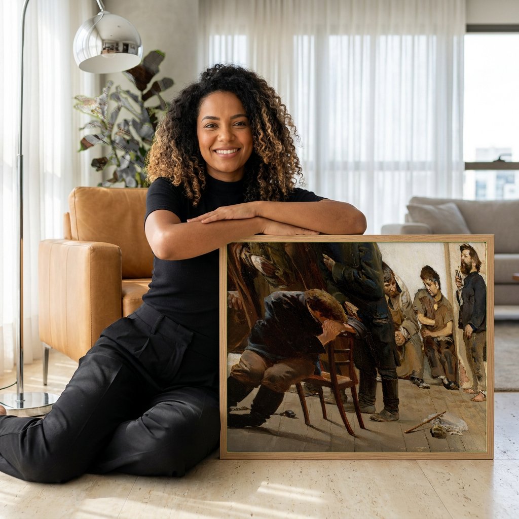 Quadro Decorativo 'A Prisao' - Jacek Malczewski com modelo em ambiente