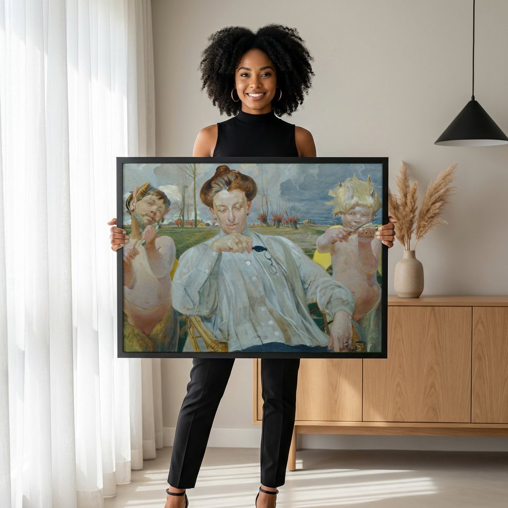 Quadro Decorativo A Música - Jacek Malczewski com modelo em ambiente