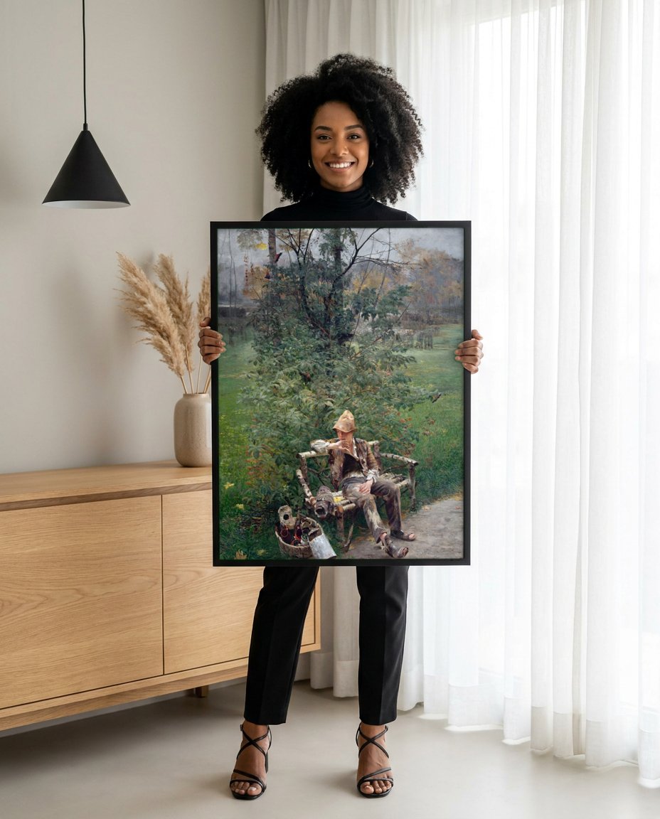 Quadro Decorativo 'O Pintor' - Jacek Malczewski com modelo em ambiente