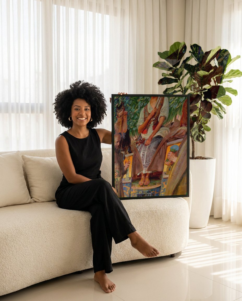 Quadro Decorativo A Música - Jacek Malczewski com modelo em ambiente