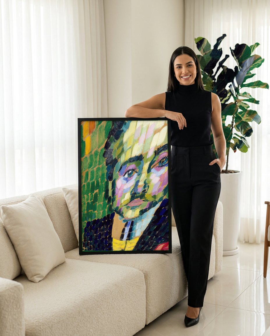 Quadro Decorativo Retrato de Jean Metzinger - Robert Delaunay com modelo em ambiente