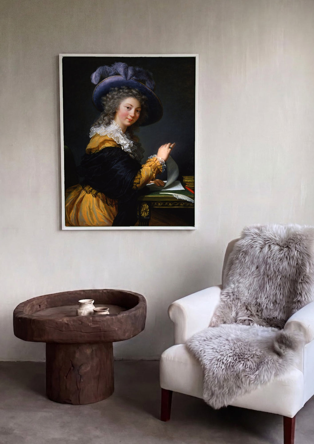 Quadro Decorativo A Dama do Chapéu Azul - Vigée Le Brun em ambiente decorado