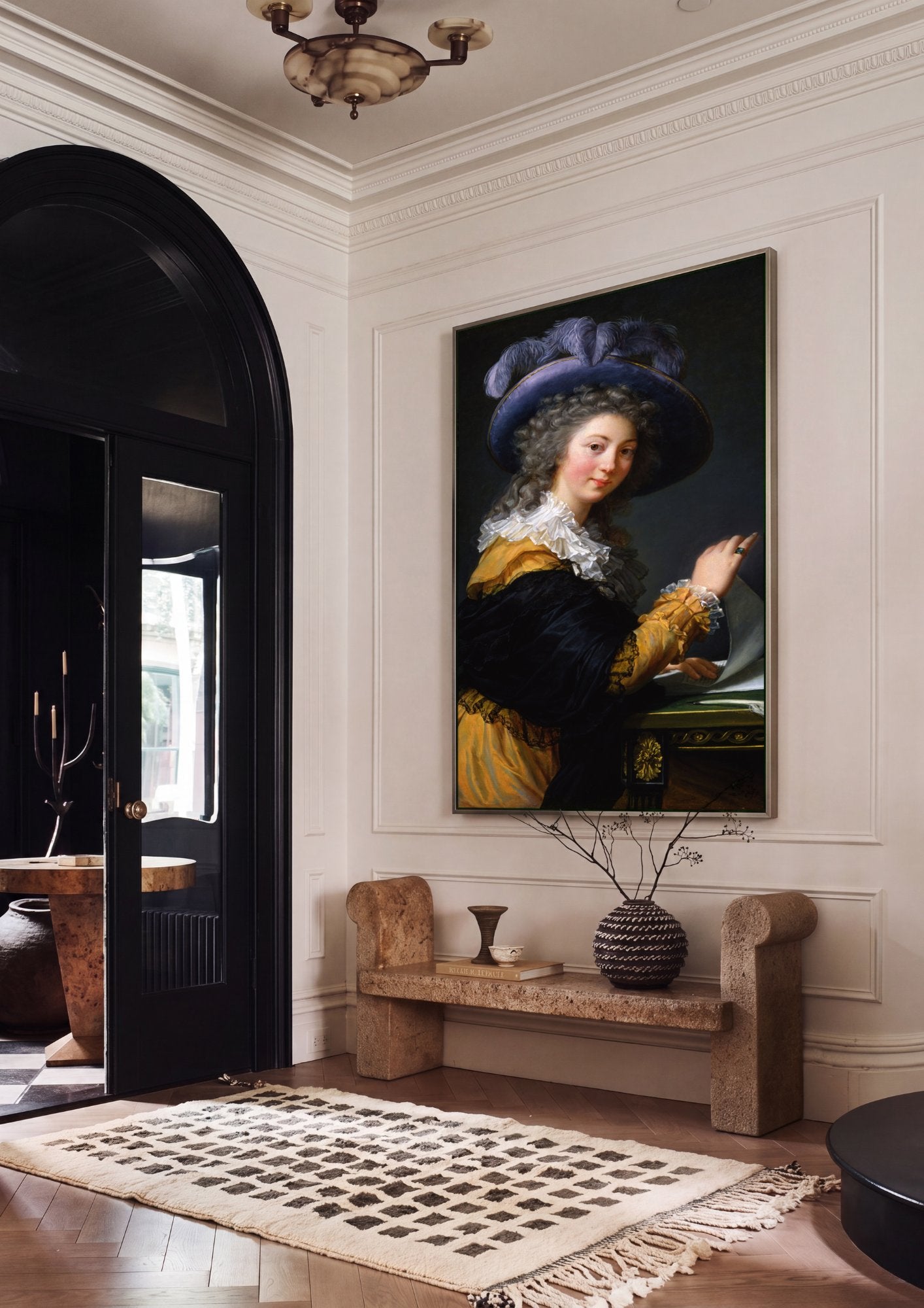 Quadro Decorativo A Dama do Chapéu Azul - Vigée Le Brun em ambiente decorado