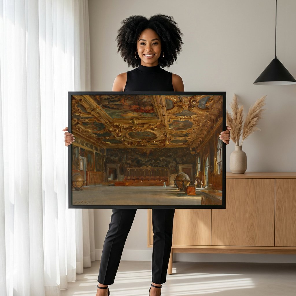 Quadro Decorativo O Interior do Palazzo Ducale - John Singer Sargent com modelo em ambiente